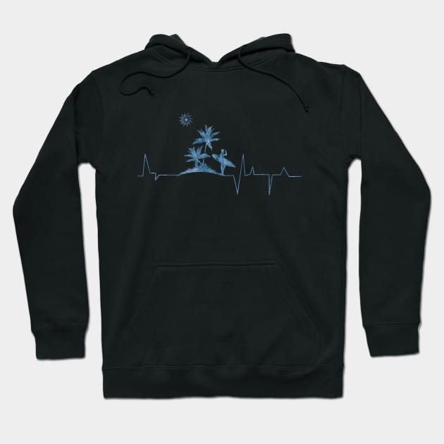 Surfer Surf Check Heartbeat Blue Hoodie by Coumenole Design